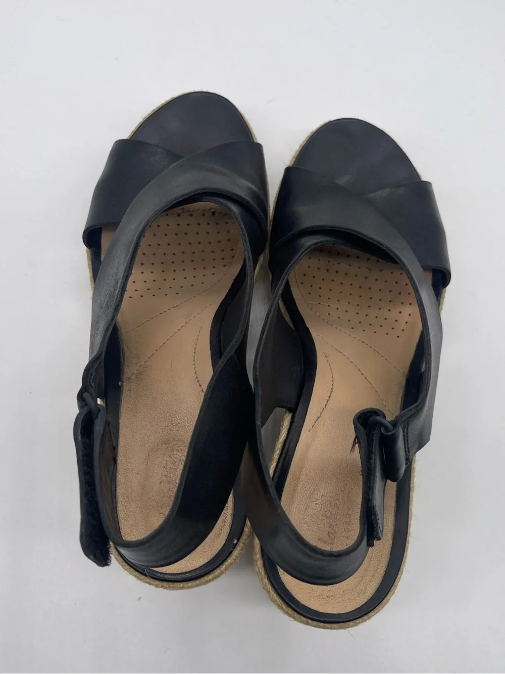 Clark’s Black Leather Wedge Slingback Sandals